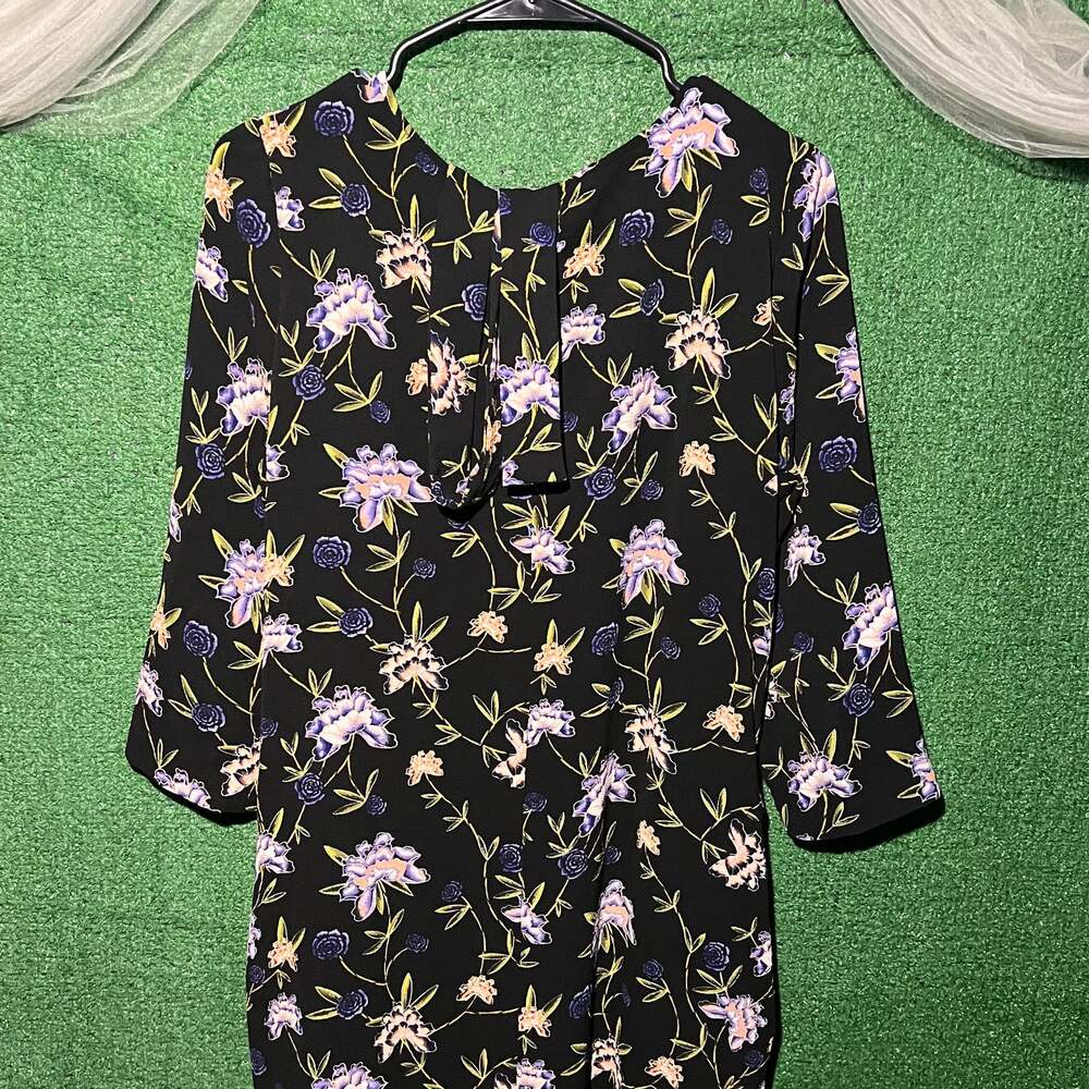 H&M Black Floral 3/4 Sleeve Shift Dress with Pockets